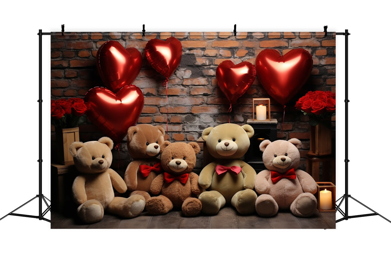 Valentine's Day Photography Backdrops Teddy Heart Balloons Backdrop BRP11-307