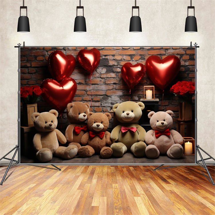 Valentine's Day Photography Backdrops Teddy Heart Balloons Backdrop BRP11-307