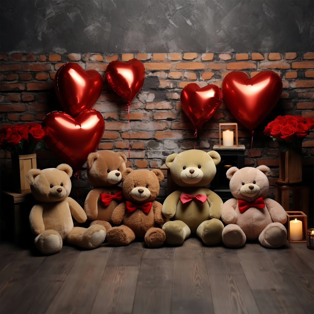 Valentine's Day Photography Backdrops Teddy Heart Balloons Backdrop BRP11-307