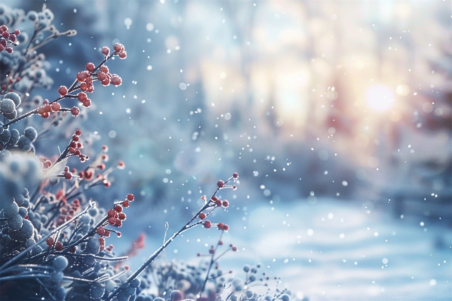 Winter Photo Backdrops Frosty Berries Sparkling Light Backdrop BRP11-31