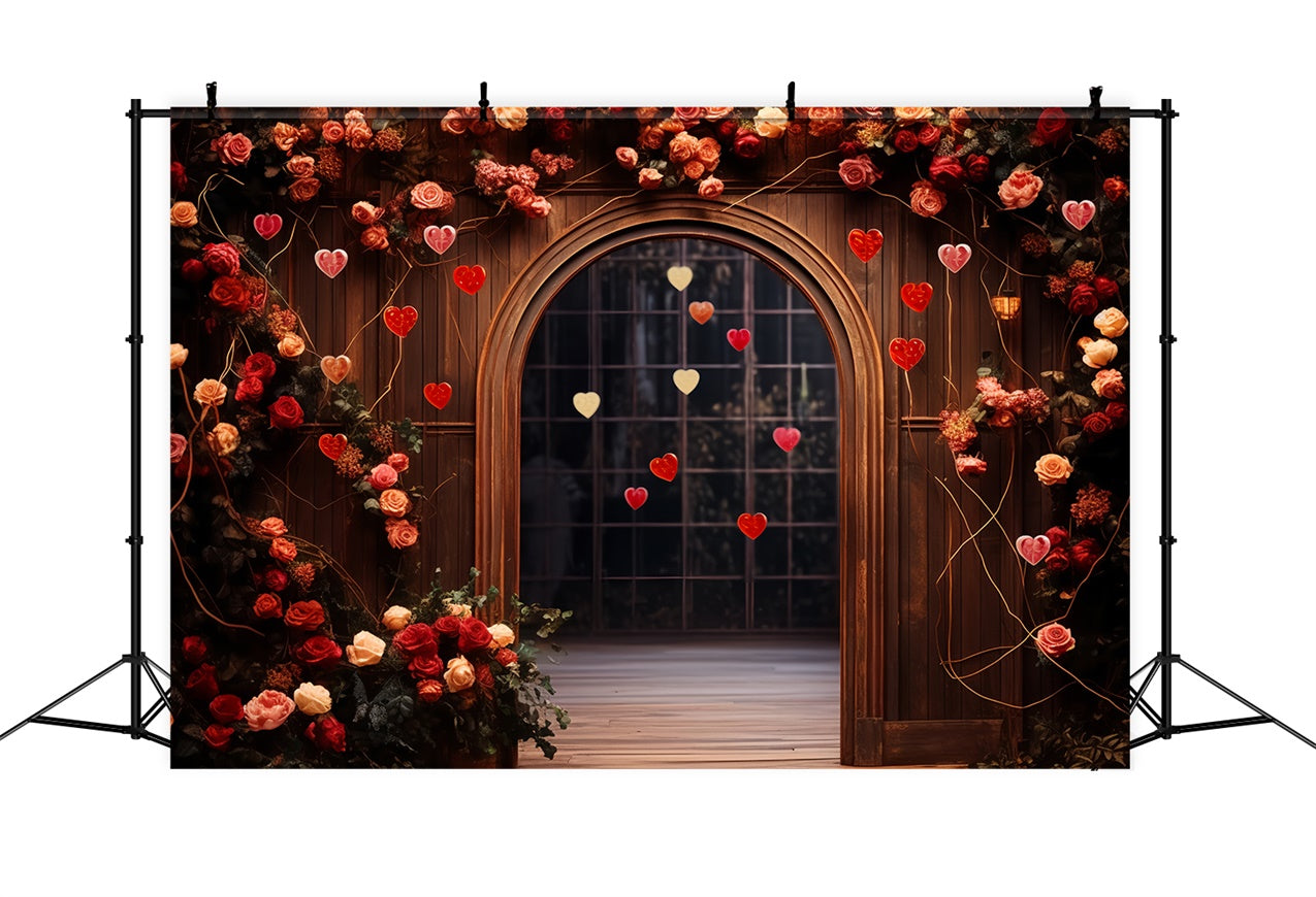 Valentine's Day Backdrops Wooden Arch Roses Hearts Backdrop BRP11-310