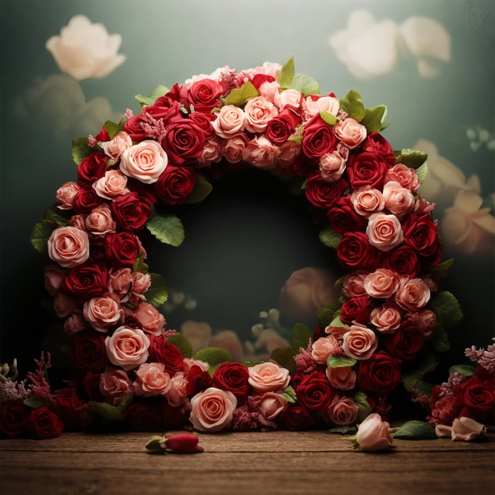 Valentine Photo Booth Backdrop Roses Wreath Wedding Backdrop BRP11-315