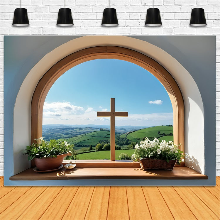 Easter Photo Backdrop Cross Over Hills Serenity Backdrop BRP11-317