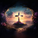 Photography Easter Backdrop Cross Floral Cliffside Sunset Backdrop BRP11-318