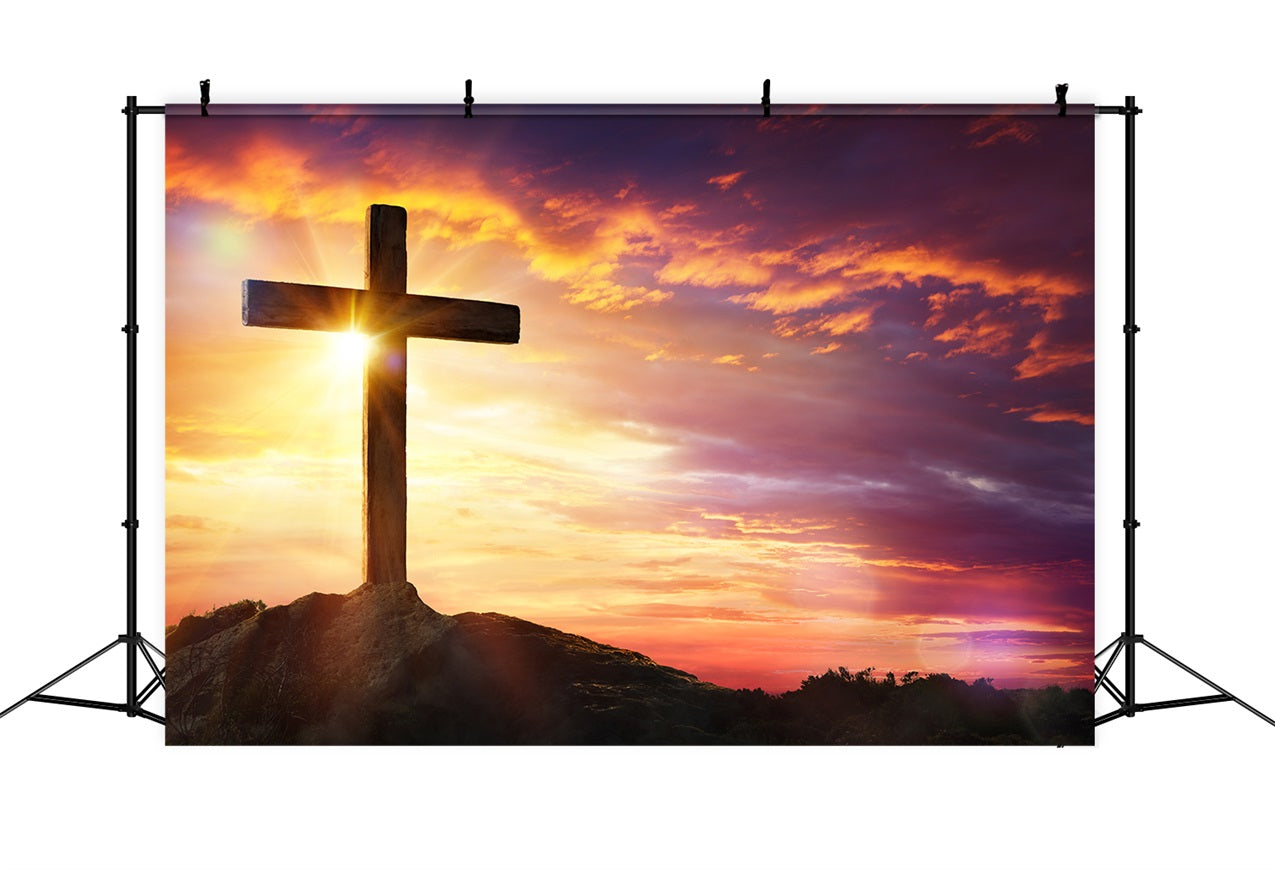 Easter Photo Backdrop Ideas Cross Hilltop Sky Backdrop BRP11-319