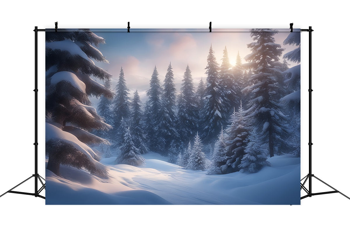 Winter Wonderland Backdrop Frosted Pines Sunrise Glow Backdrop BRP11-32