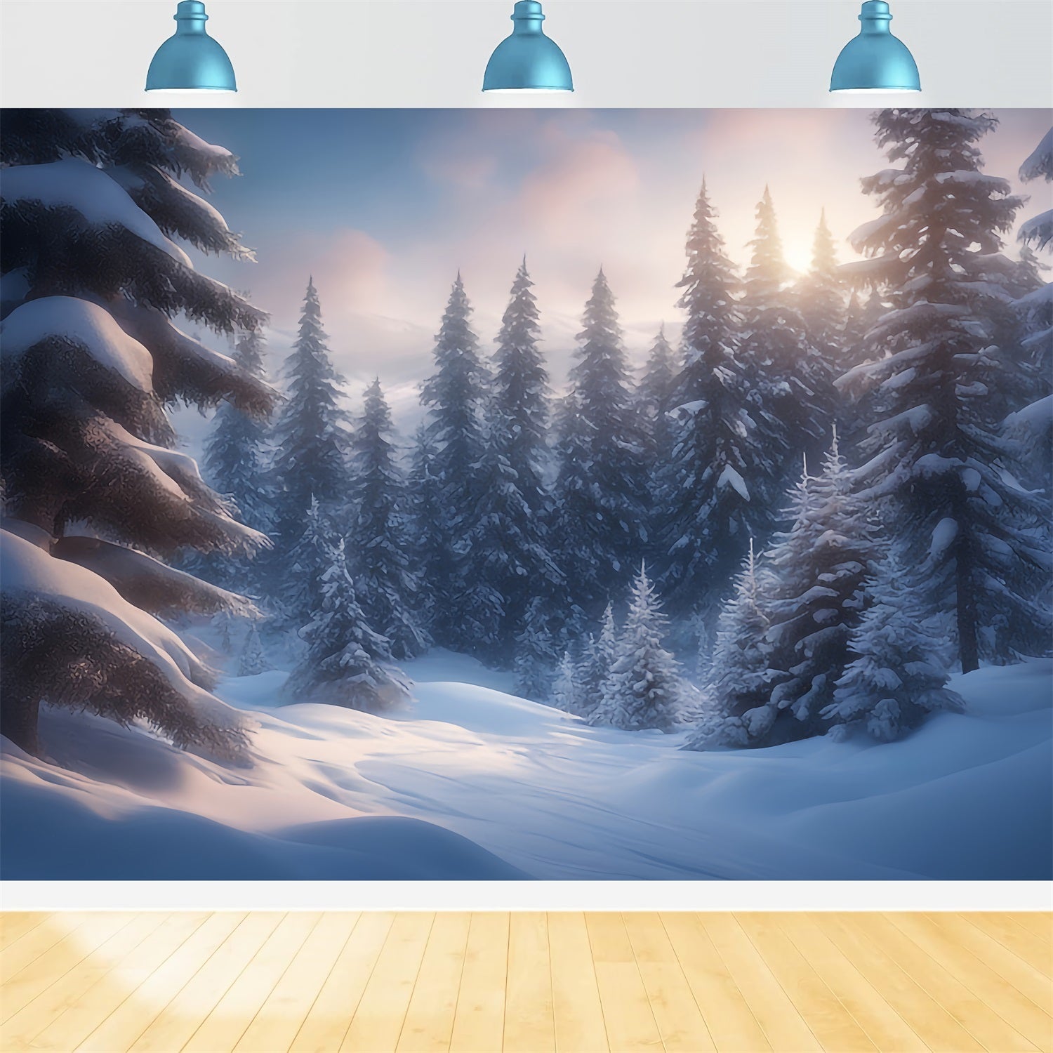 Winter Wonderland Backdrop Frosted Pines Sunrise Glow Backdrop BRP11-32