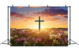 Easter Photography Backdrop Vibrant Blooming Meadow Cross Backdrop BRP11-321