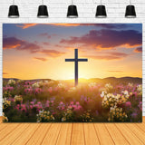 Easter Photography Backdrop Vibrant Blooming Meadow Cross Backdrop BRP11-321