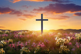 Easter Photography Backdrop Vibrant Blooming Meadow Cross Backdrop BRP11-321