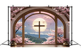 Easter Backdrop Cross Blossom Framed Window Backdrop BRP11-322