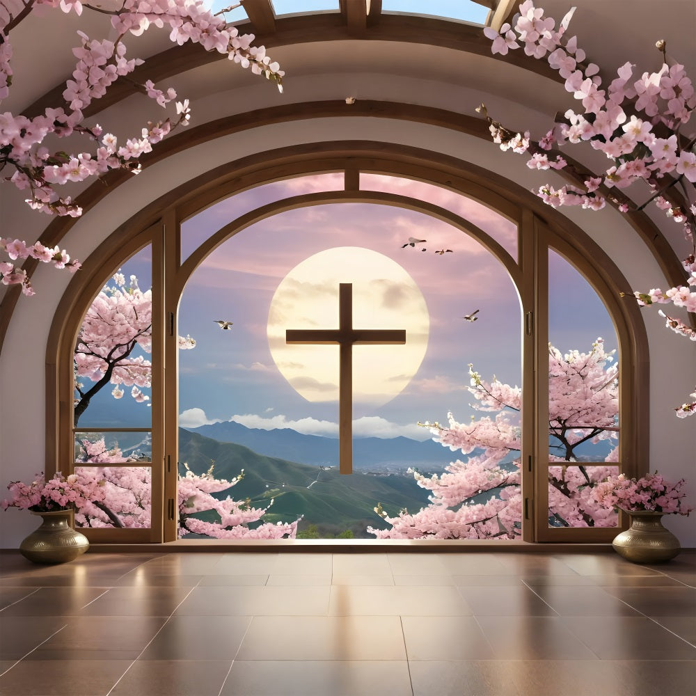 Easter Backdrop Cross Blossom Framed Window Backdrop BRP11-322