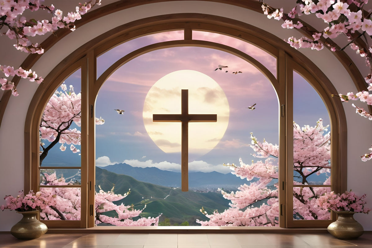 Easter Backdrop Cross Blossom Framed Window Backdrop BRP11-322