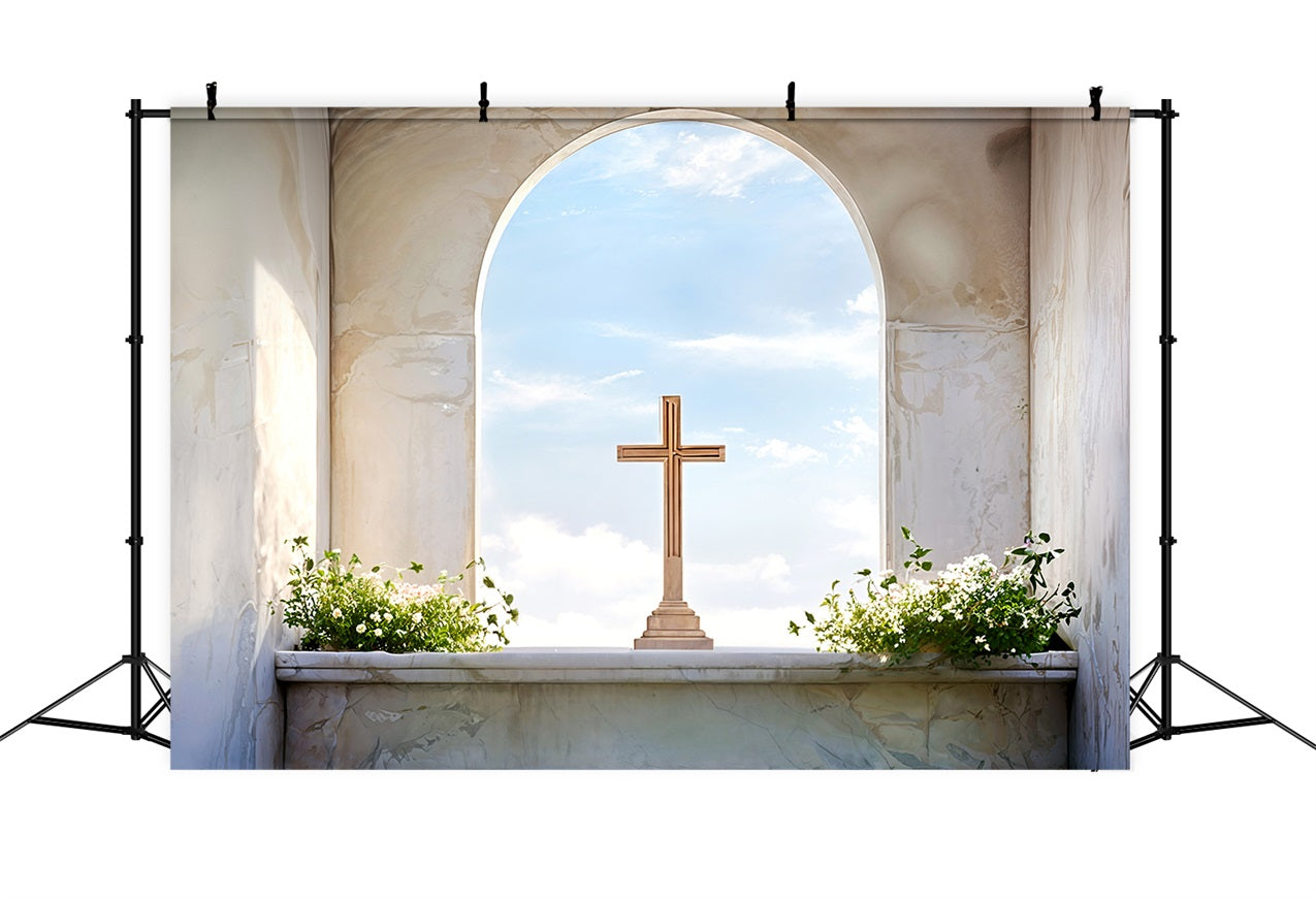 Easter Photo Backdrop Marble Arch Cross Sky Backdrop BRP11-323