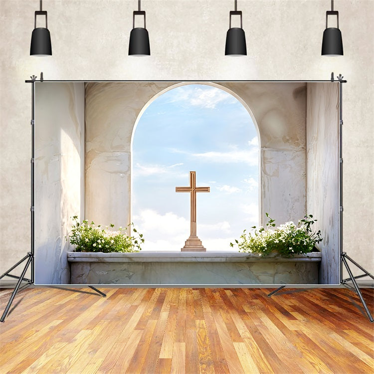 Easter Photo Backdrop Marble Arch Cross Sky Backdrop BRP11-323