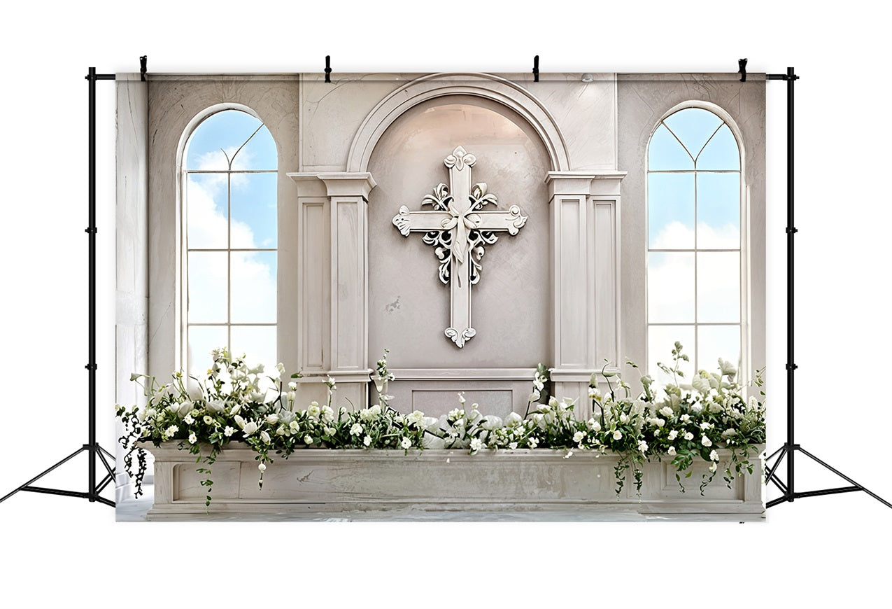 Easter Backdrops For Church Altar Floral Cross Backdrop BRP11-324