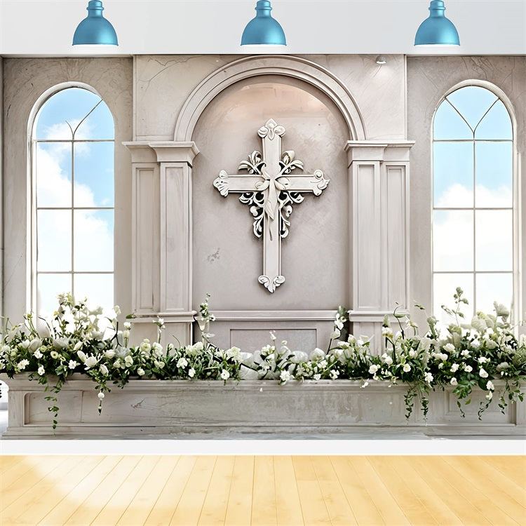 Easter Backdrops For Church Altar Floral Cross Backdrop BRP11-324