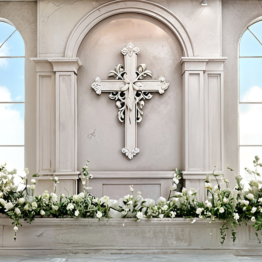 Easter Backdrops For Church Altar Floral Cross Backdrop BRP11-324