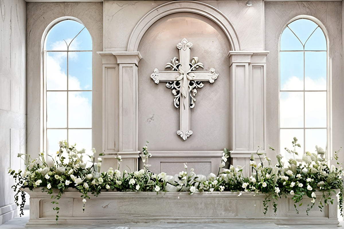 Easter Backdrops For Church Altar Floral Cross Backdrop BRP11-324