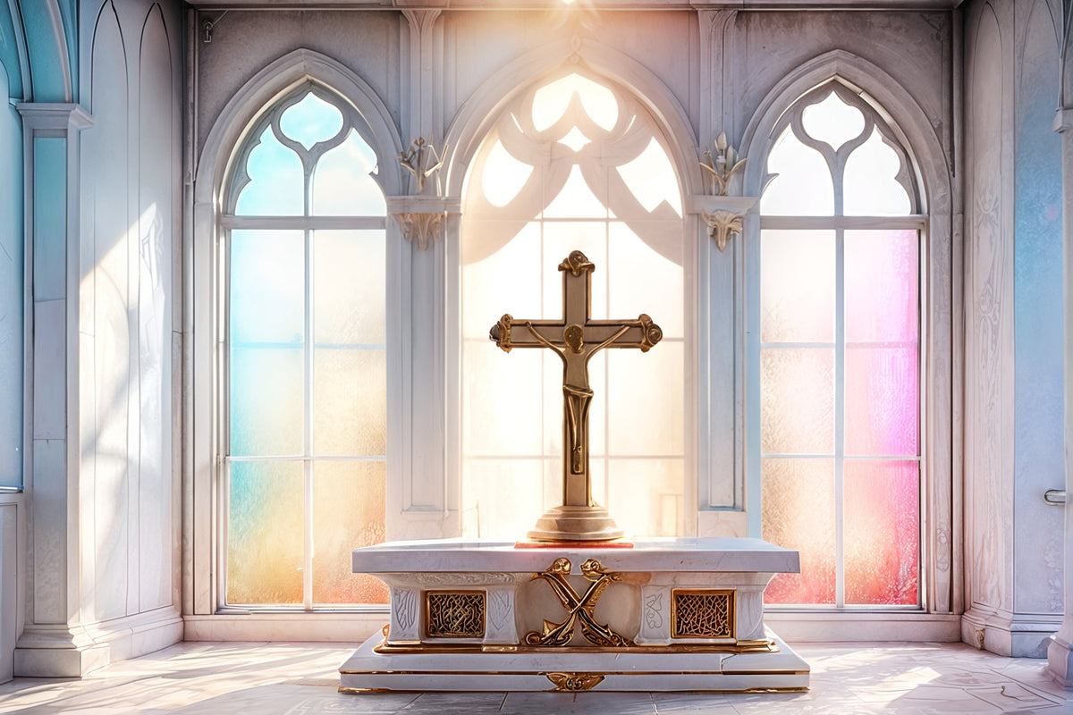 Easter Photo Backdrop Church Altar Glass Cross Backdrop BRP11-326