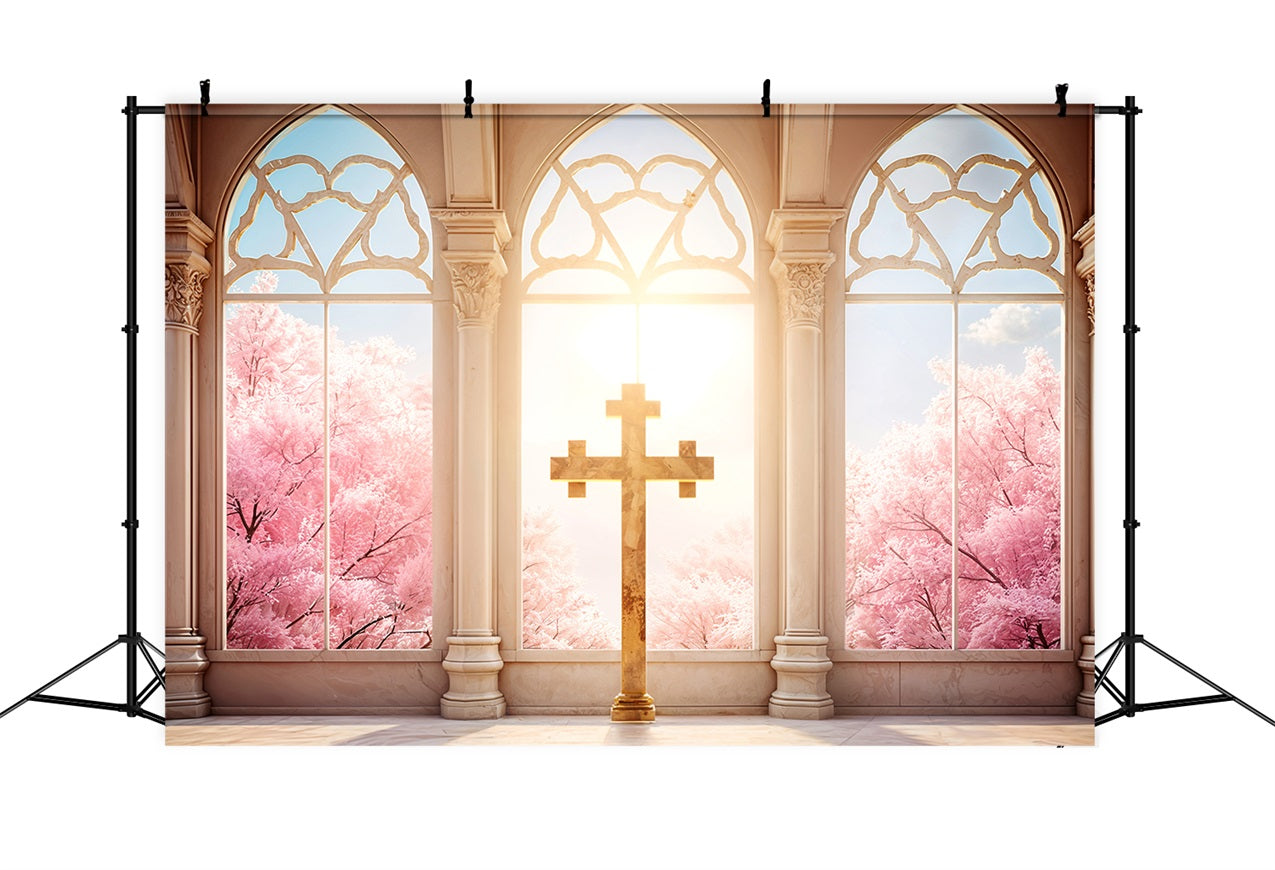 Easter Backdrop Photography Sunlight Blossoms Cross Backdrop BRP11-327