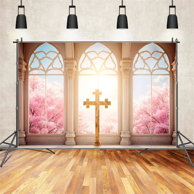 Easter Backdrop Photography Sunlight Blossoms Cross Backdrop BRP11-327