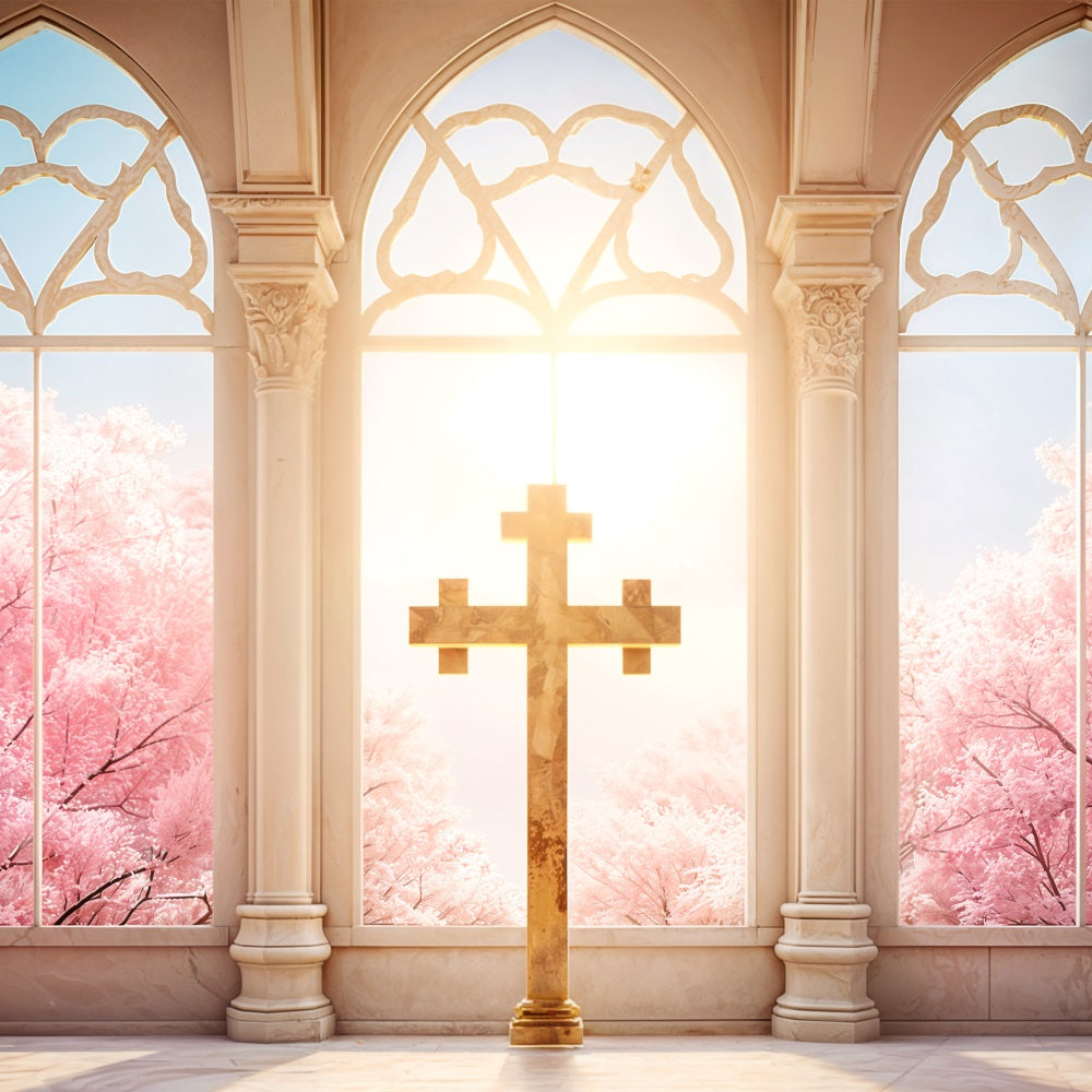 Easter Backdrop Photography Sunlight Blossoms Cross Backdrop BRP11-327