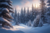 Winter Wonderland Backdrop Frosted Pines Sunrise Glow Backdrop BRP11-32