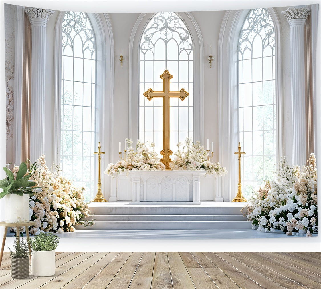 Easter Church Photo Backdrop Cross Altar Floral Backdrop BRP11-330