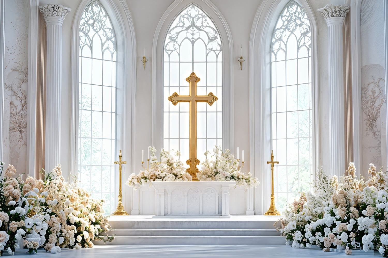 Easter Church Photo Backdrop Cross Altar Floral Backdrop BRP11-330