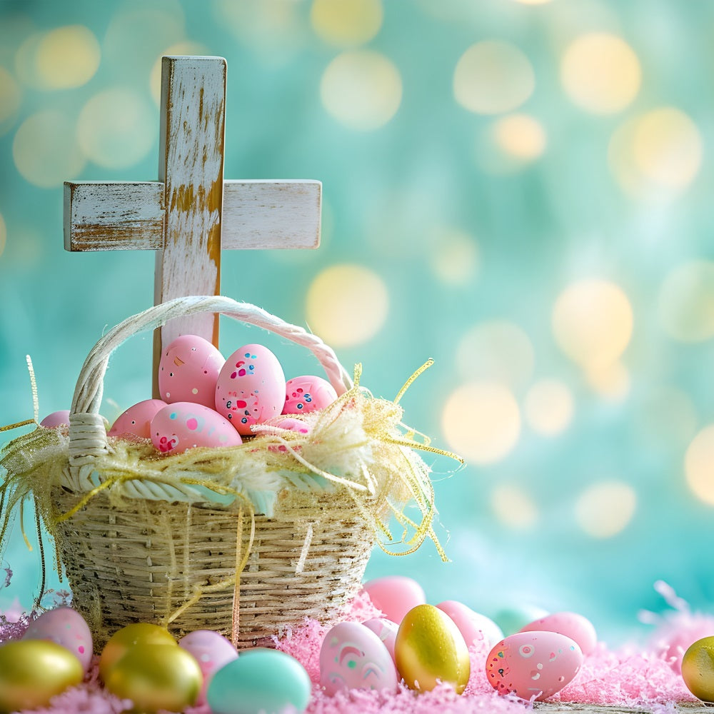 Easter Egg Hunt Backdrop Basket Wooden Cross Backdrop BRP11-332