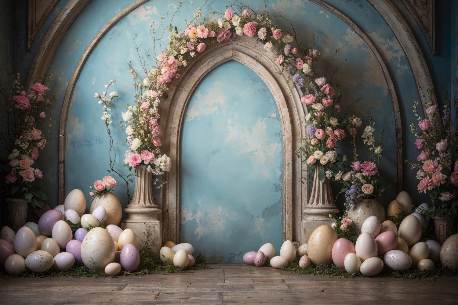 Easter Photoshoot Backdrop Egg Arch Blooming Floral Backdrop BRP11-333