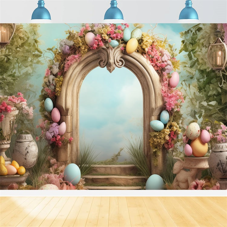 Backdrop For Easter Pastel Egg Stone Arch Backdrop BRP11-336