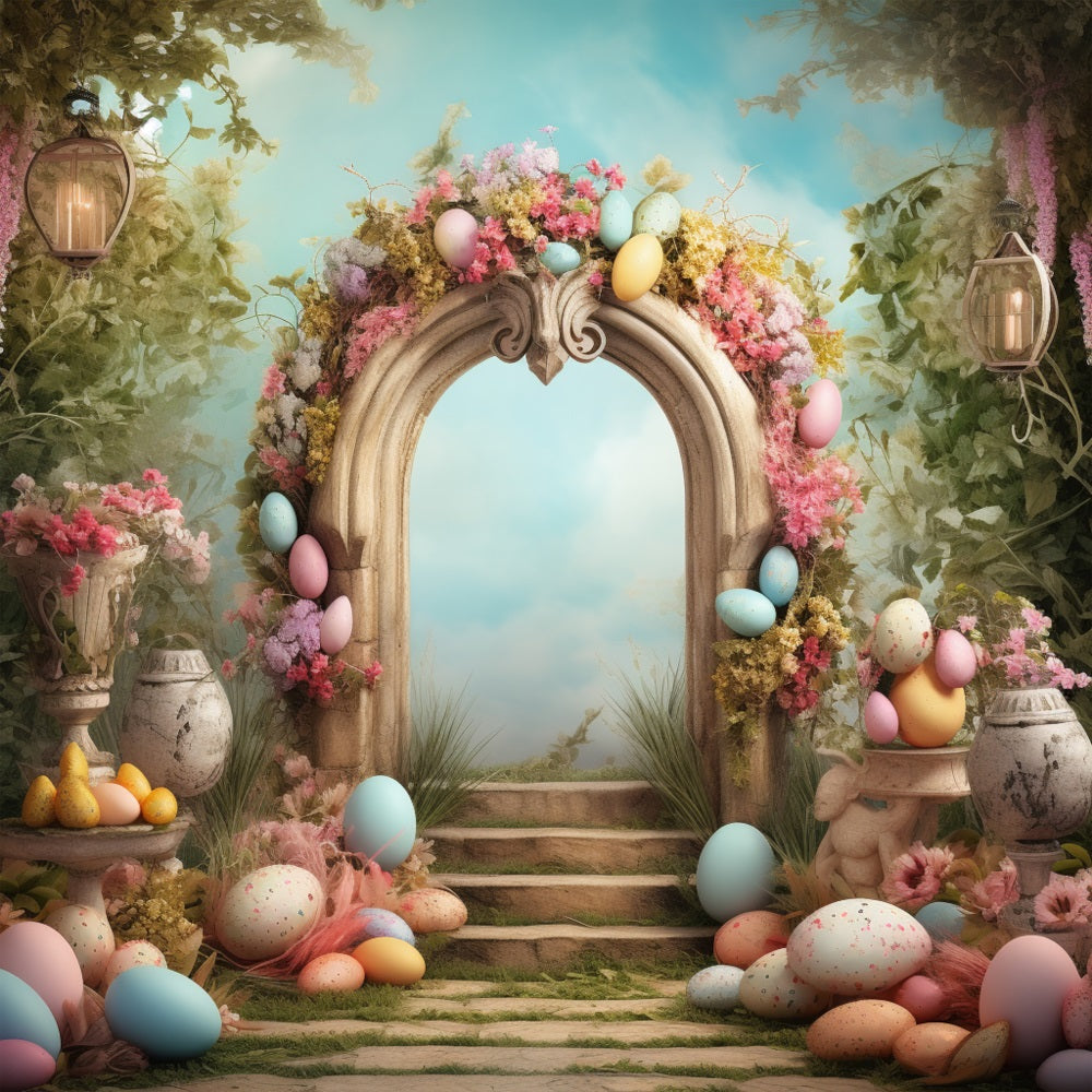 Backdrop For Easter Pastel Egg Stone Arch Backdrop BRP11-336