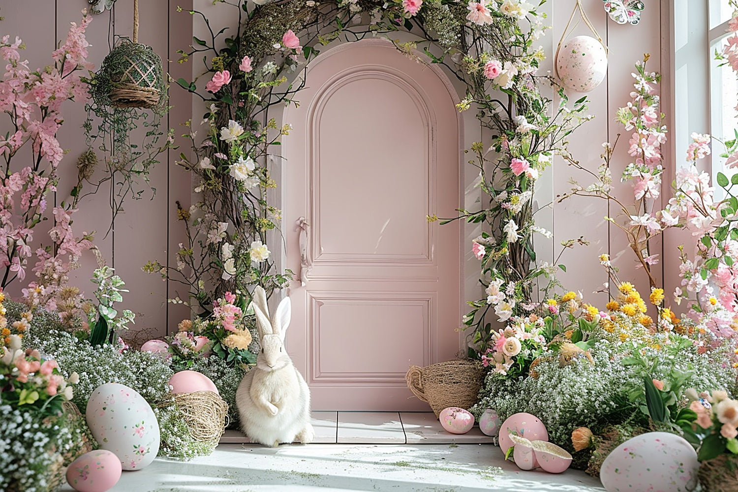 Easter Bunny Photo Backdrop Door Floral Arch Backdrop BRP11-339