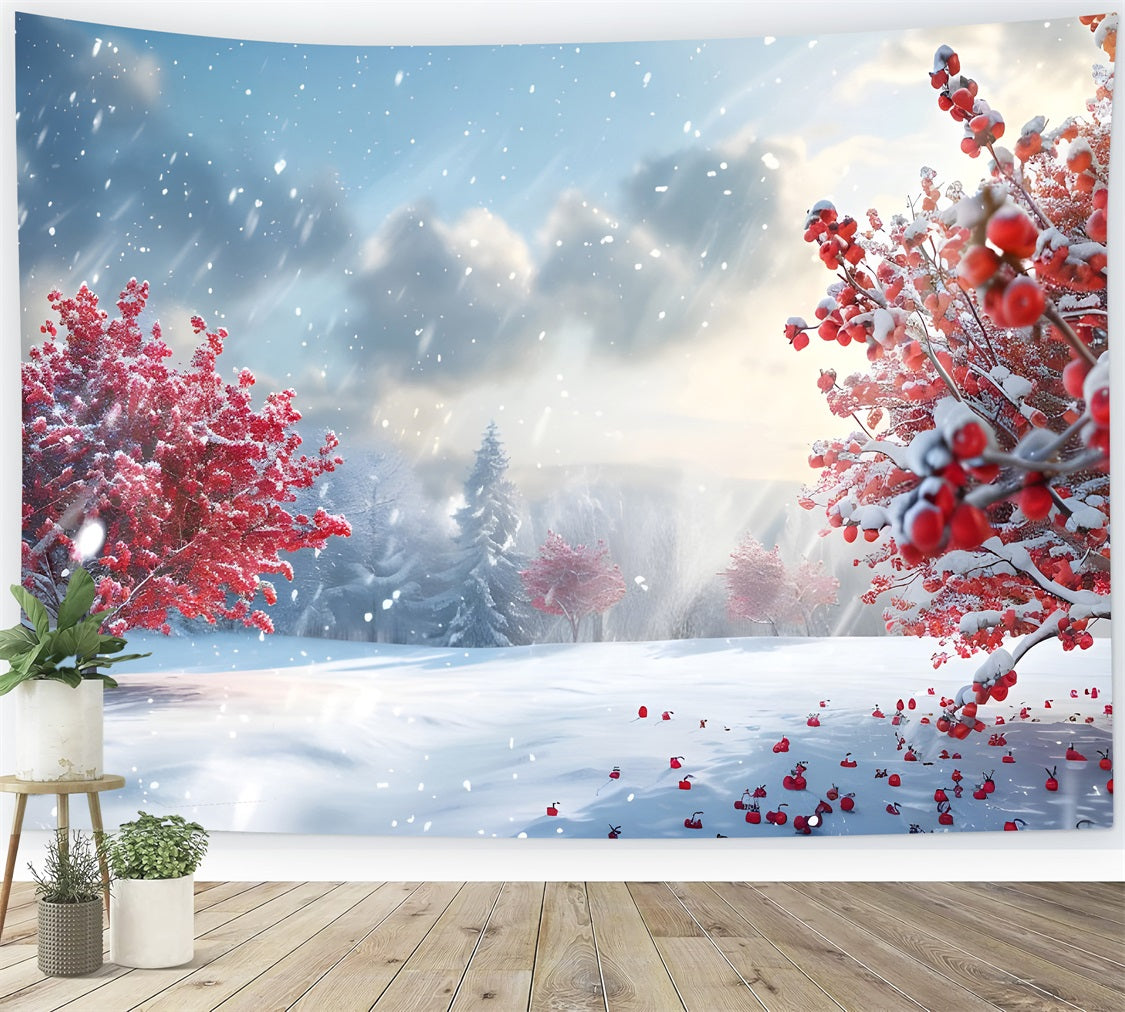 Backdrop Winter Wonderland Radiant Red Trees Snow Backdrop BRP11-34