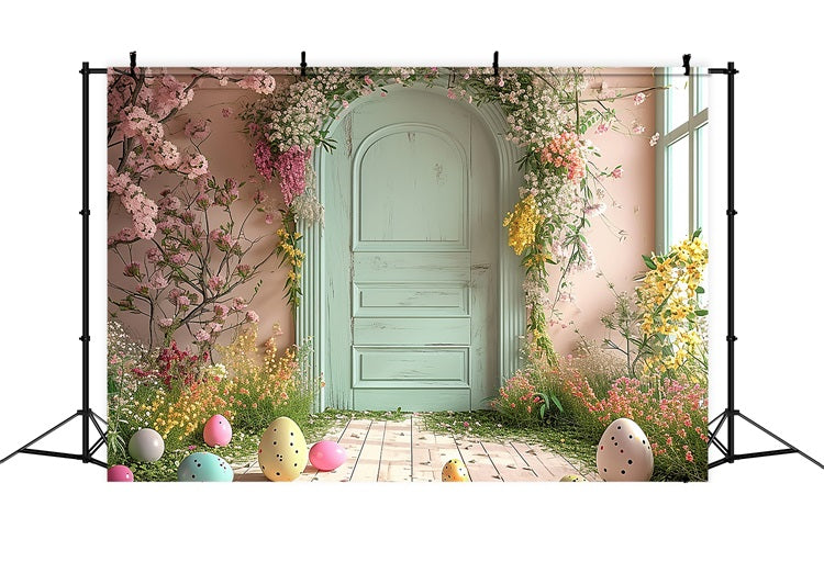 Easter Backdrops Ideas Egg Mint Door Florals Backdrop BRP11-340