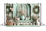 Easter Bunny Backdrop Ideas Shelf Wreaths Eggs Backdrop BRP11-341