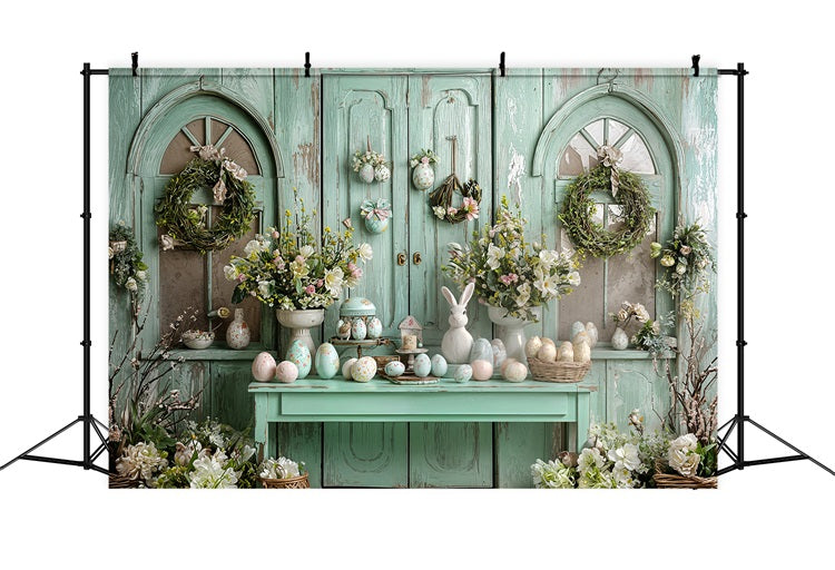 Happy Easter Photo Backdrop Cabinet Egg Wreath Backdrop BRP11-342