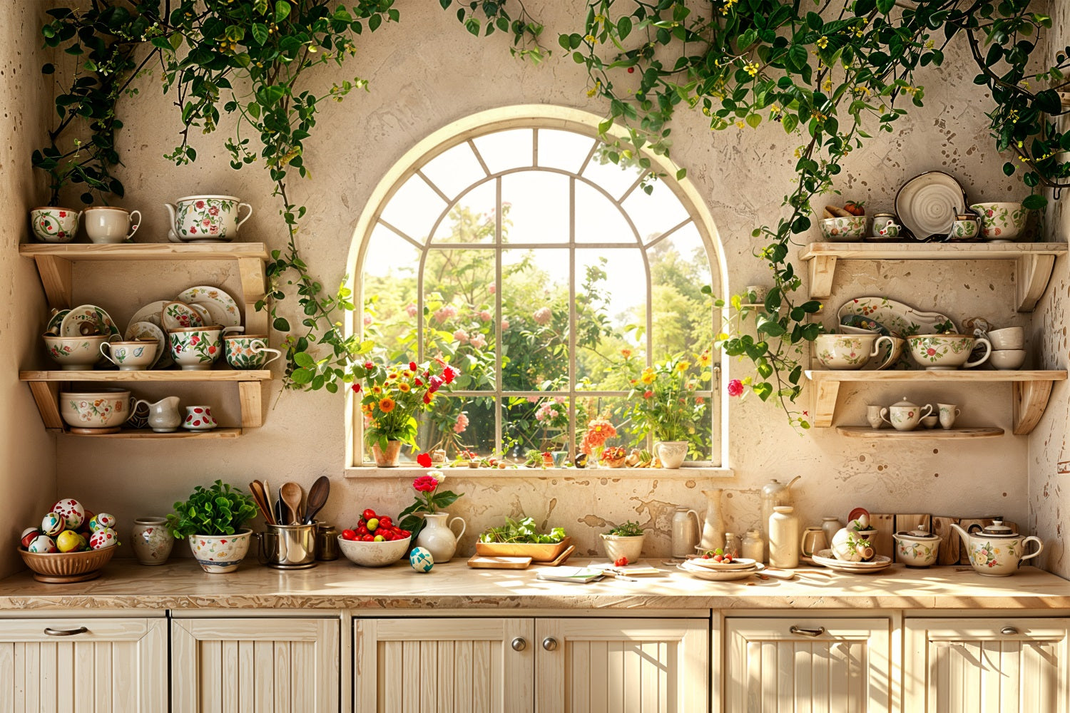 Easter Picture Backdrop Kitchen Window Floral Backdrop BRP11-343