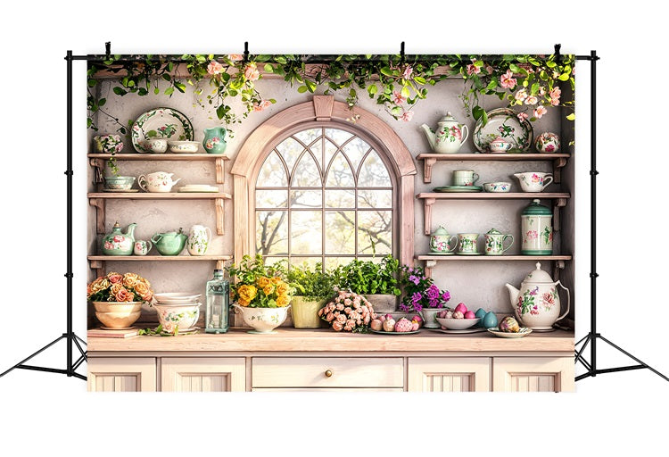 Easter Themed Backdrop Kitchen Shelves Floral Backdrop BRP11-344