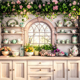 Easter Themed Backdrop Kitchen Shelves Floral Backdrop BRP11-344