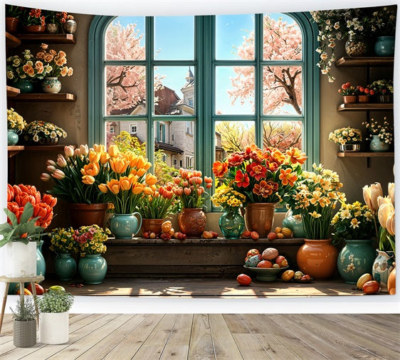 Easter Backdrop Images Egg Bloom Window Backdrop BRP11-347