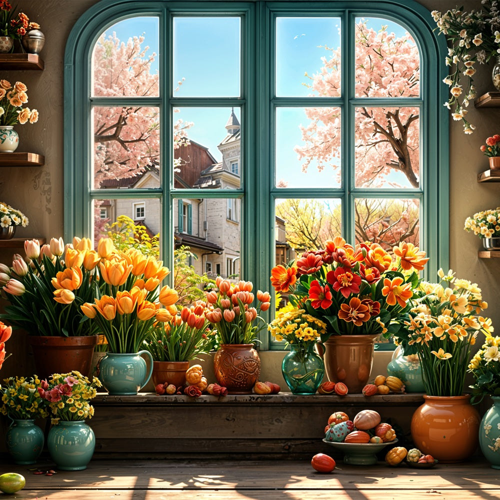 Easter Backdrop Images Egg Bloom Window Backdrop BRP11-347