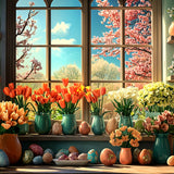 Easter Flower Backdrop Egg Window Decor Backdrop BRP11-348