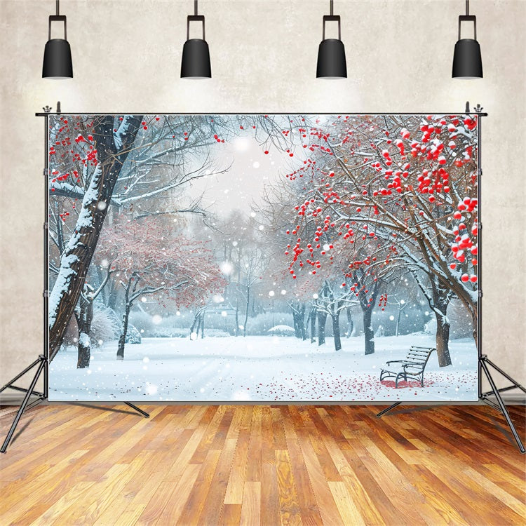 Winter Backdrop Scenes Picturesque Snowy Park Berries Backdrop BRP11-35