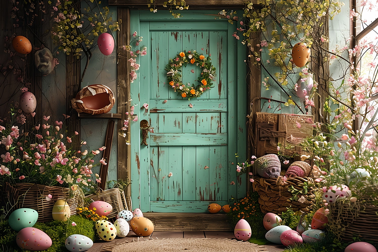 Photo Backdrop Easter Green Door Egg Decor Backdrop BRP11-350