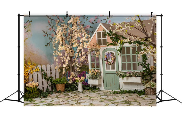 Backdrops For Easter Cottage Garden Blooming Trees Backdrop BRP11-354