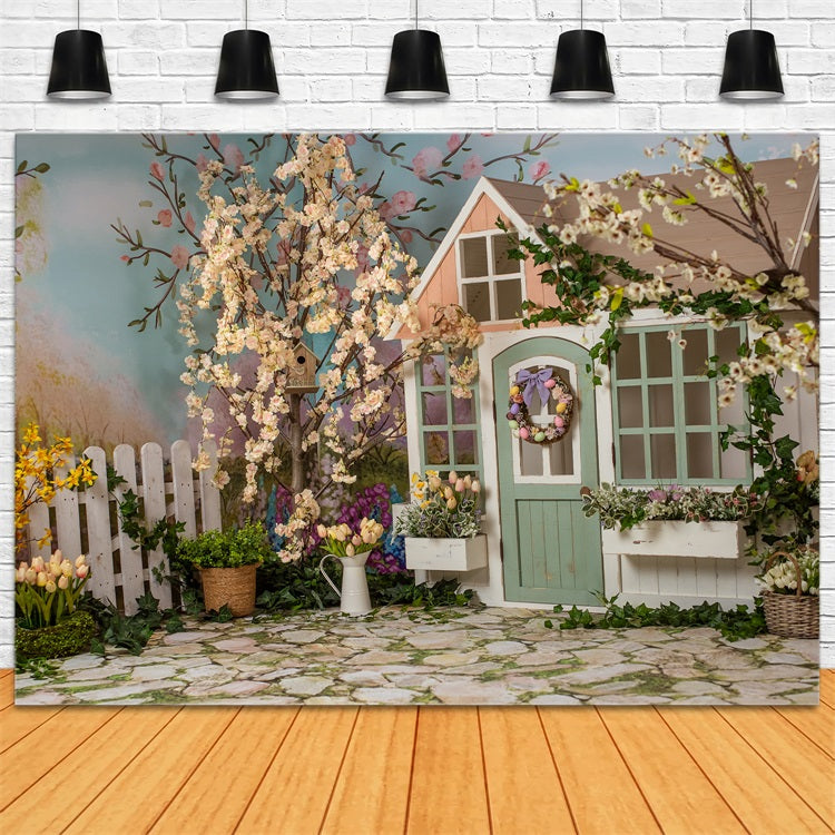 Backdrops For Easter Cottage Garden Blooming Trees Backdrop BRP11-354