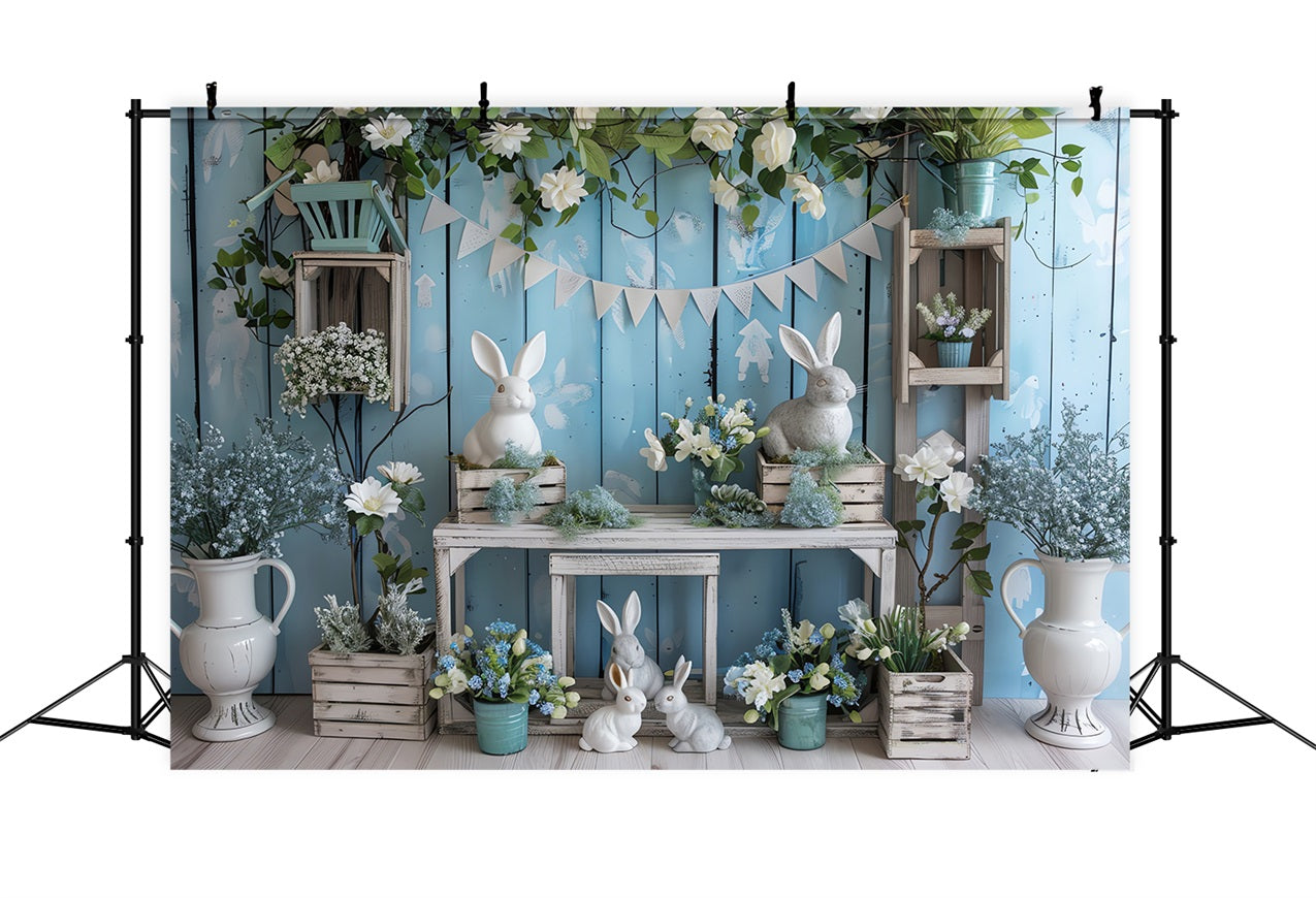 Easter Bunny Backdrop Blue Floral Table Backdrop BRP11-355